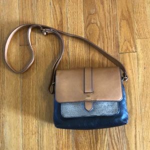 Fossil Black and Tan leather shoulder/crossbody bag.